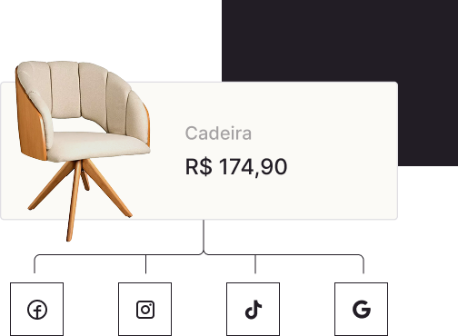 Imagem de uma cadeira sendo divulgada em diferentes canais de venda