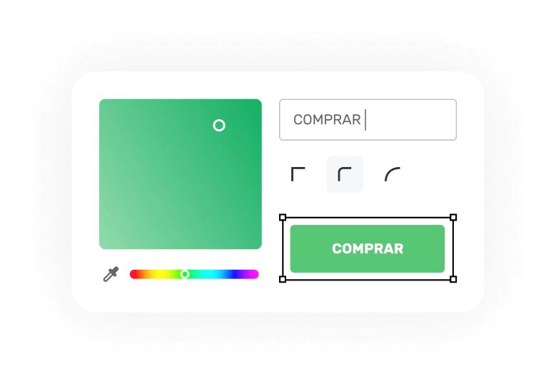 A imagem mostra um pedaço da seção da personalização de checkout transparente da Yampi, no qual a cor do botão de compra está sendo alterada para verde.