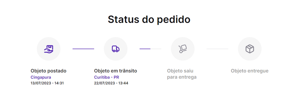 Status do pedido no rastreio de encomendas da Yampi