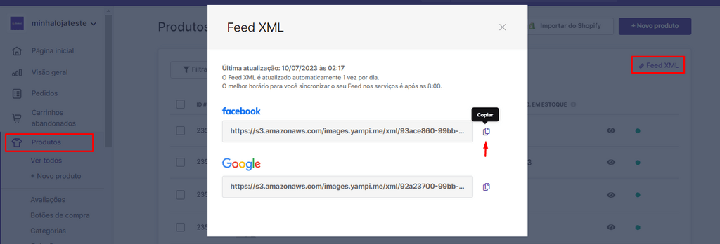Passo a passo para configurar feed xml do facebook na Yampi