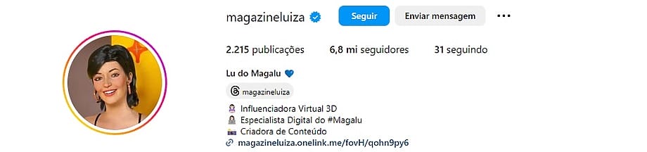 Biografia da Magazine Luiza no Instagram