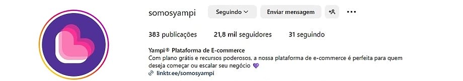 biografia da yampi no Instagram