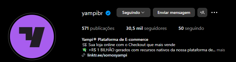 Biografia da Yampi no Instagram
