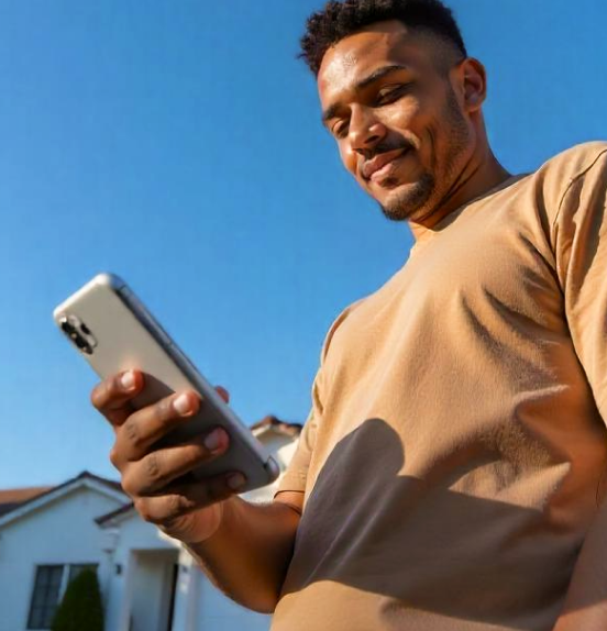 Imagem um homem olhando o celular ao receber noticação de venda no aplicativo da Yampi